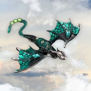 NEW Stunning GREEN Enamel Dragon Fantasy Festival GOT Brooch Pendant